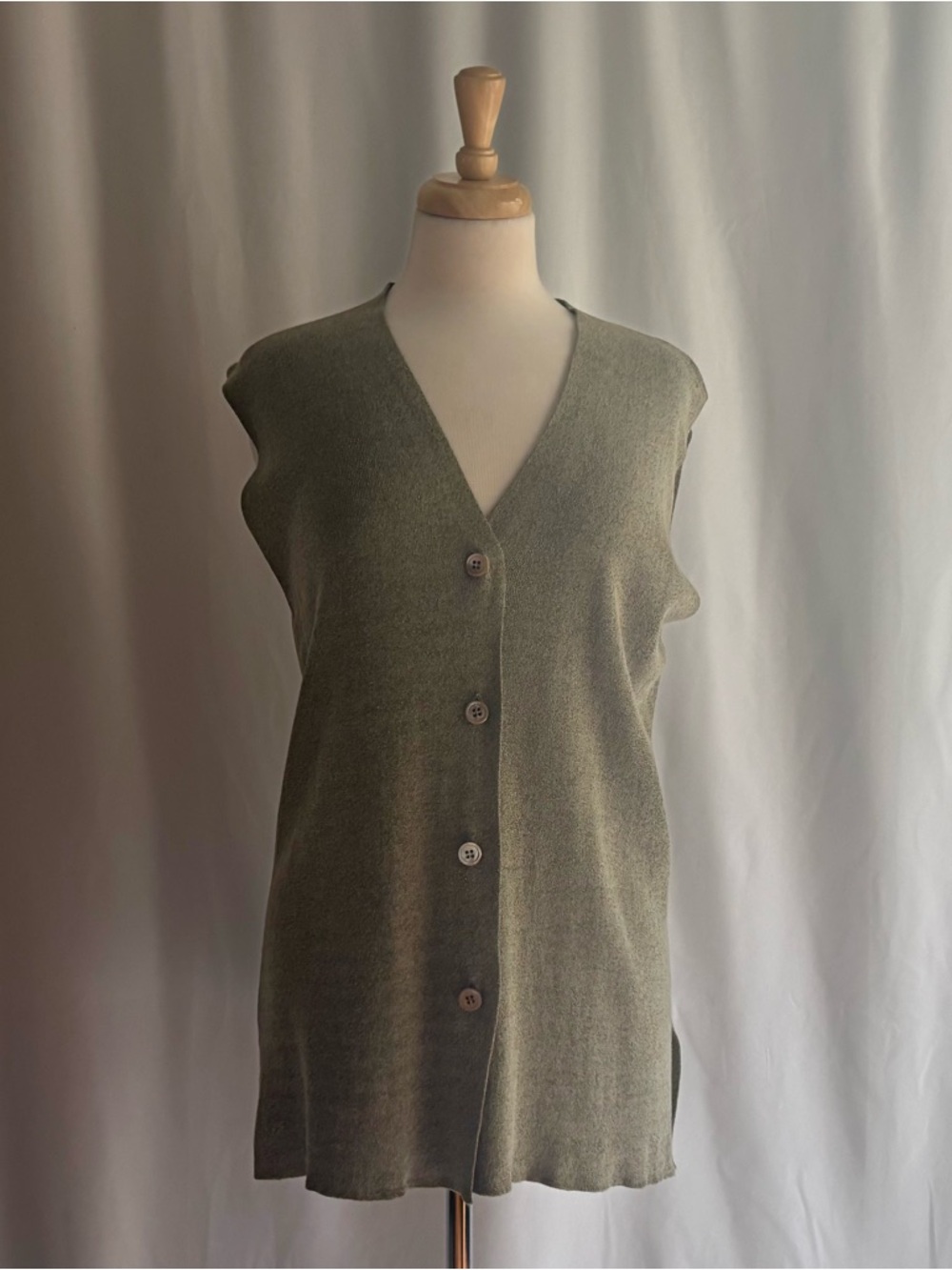 Vintage 1990s Cotton Blend Sage Green Oversized Knit Vest / S